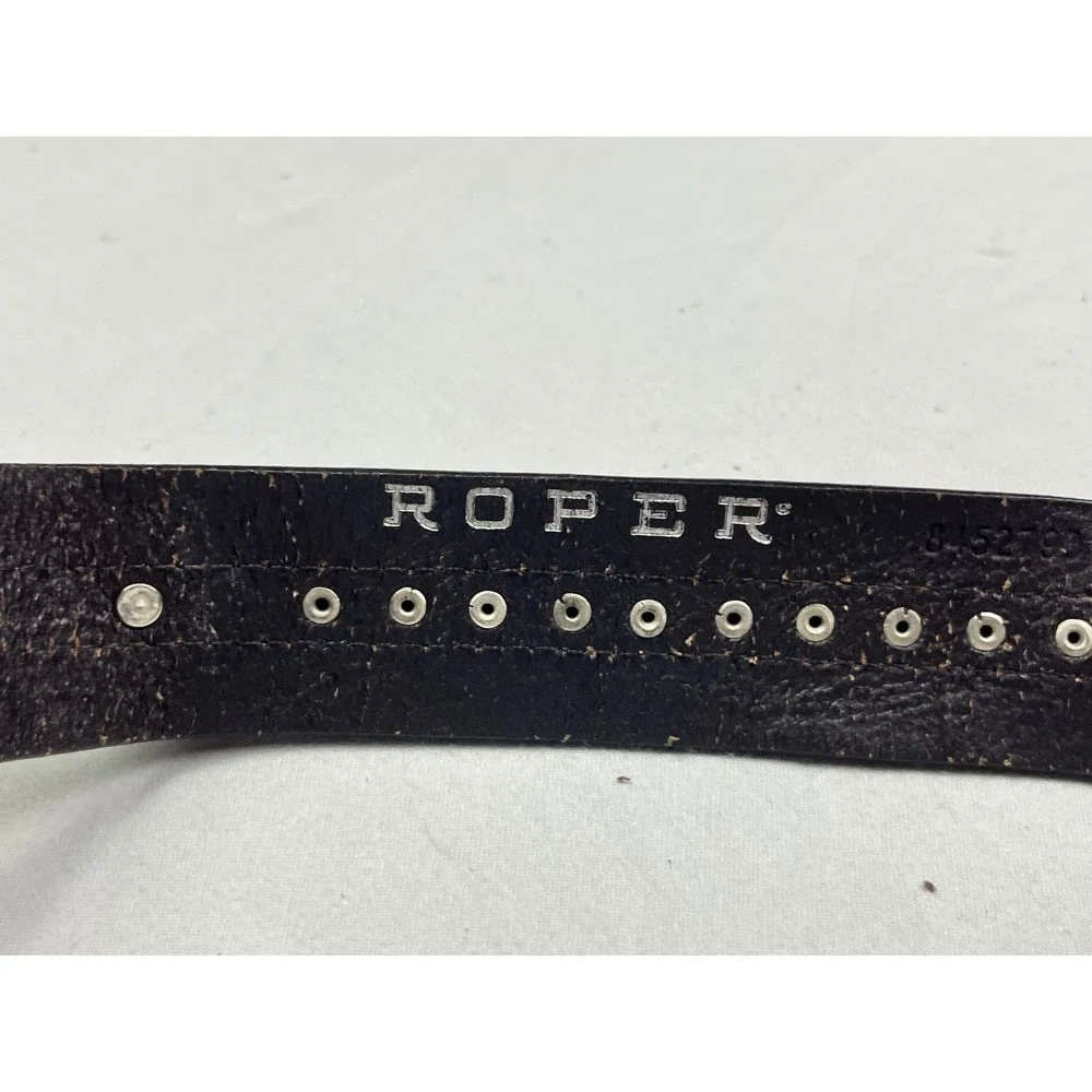 Roper Brown Leather Western Belt Large Rhinestone Filigree Cross Buckle Studded